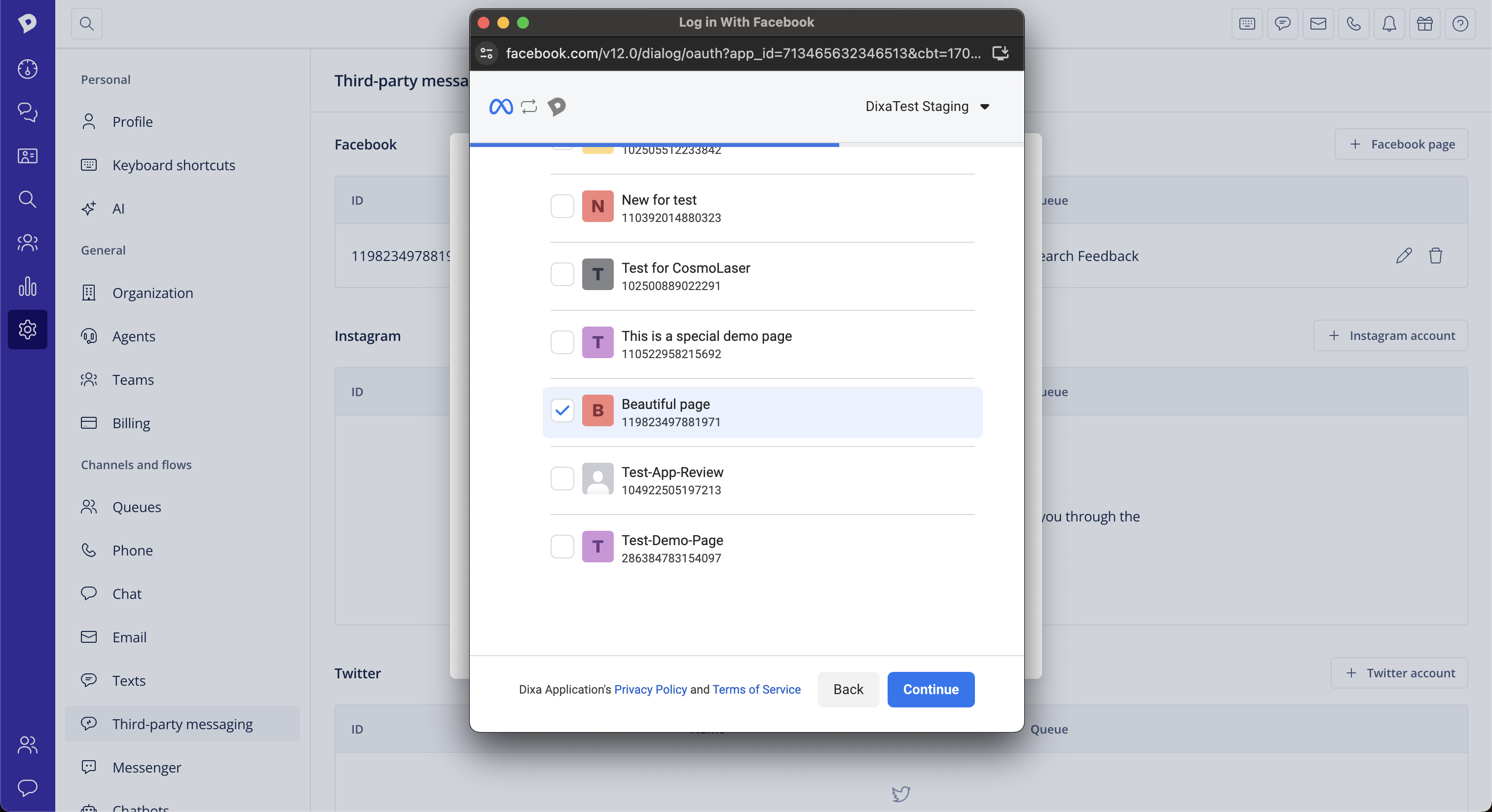 Setting up a new Facebook channel