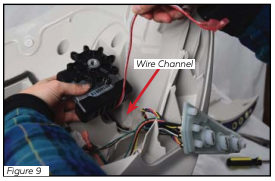 Lowering the motor into the cavity with wires positioned correctly