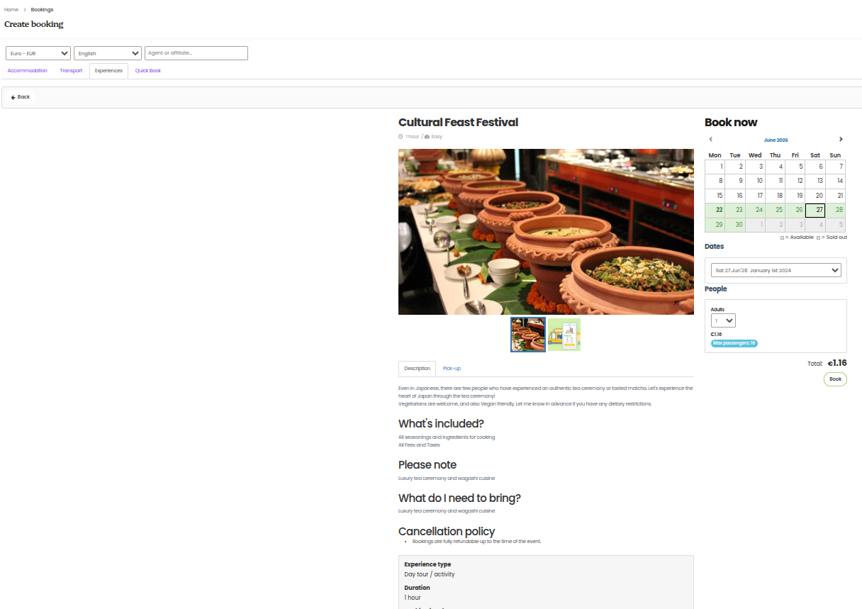 How to add a booking within the create booking section