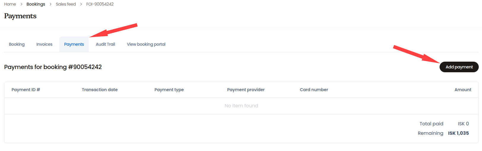 How to add payments to an existing booking