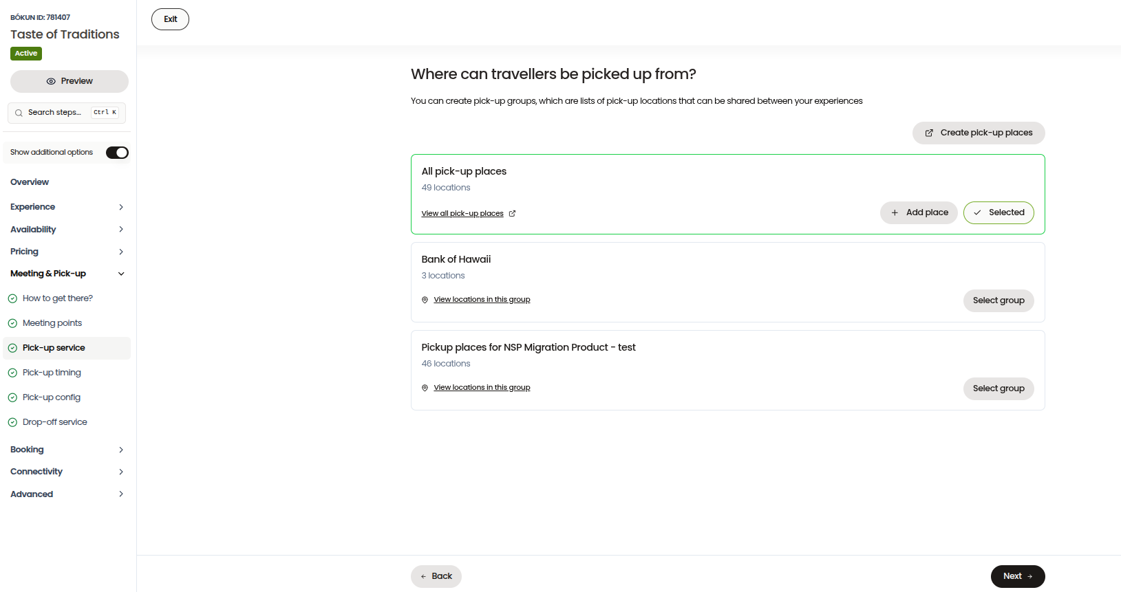How to add pick-ups to experiences