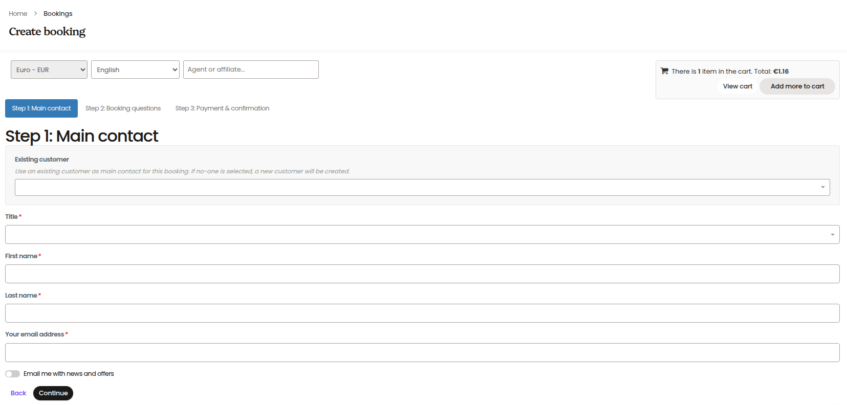How to add a booking within the create booking section