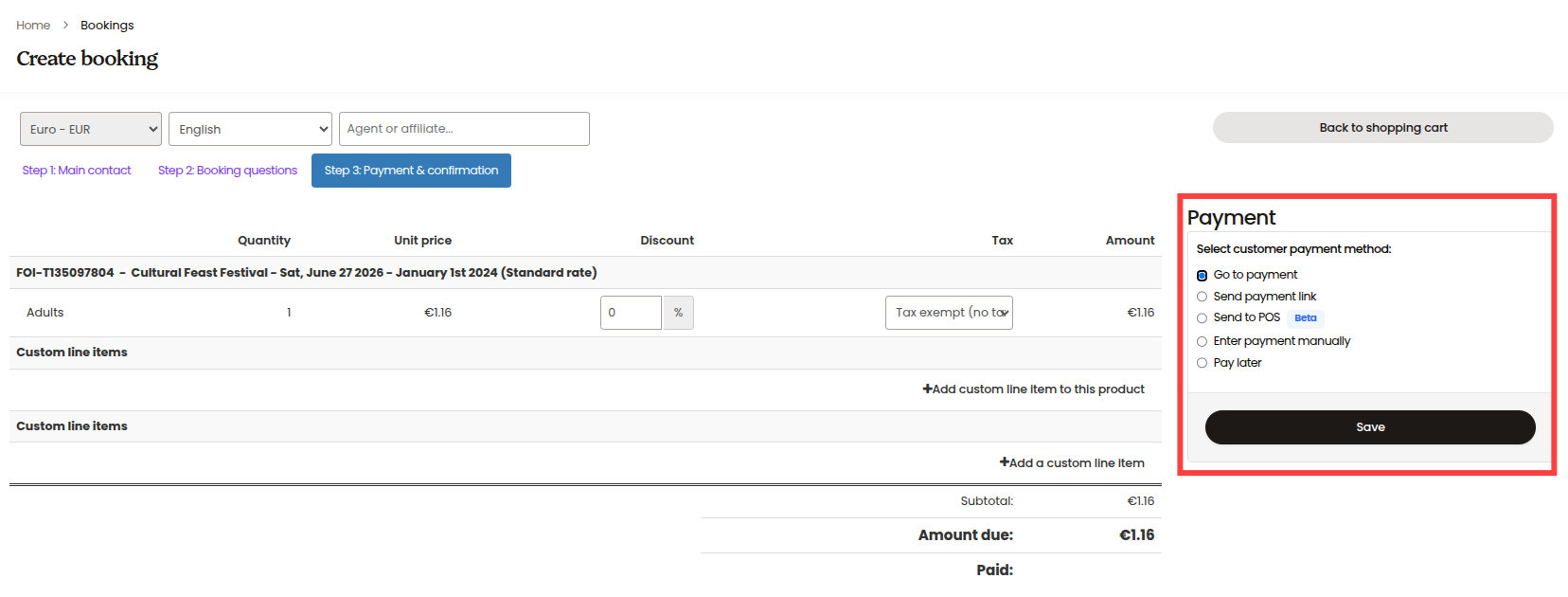 How to add a booking within the create booking section