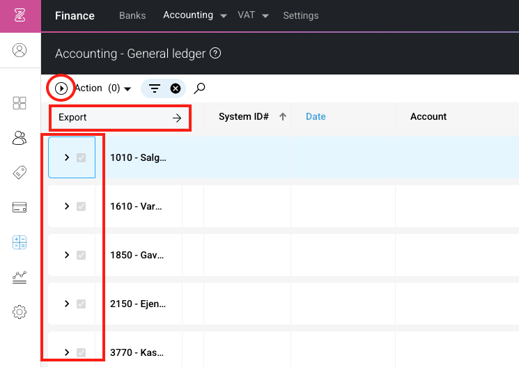 Export of the year's entries to the closing tool