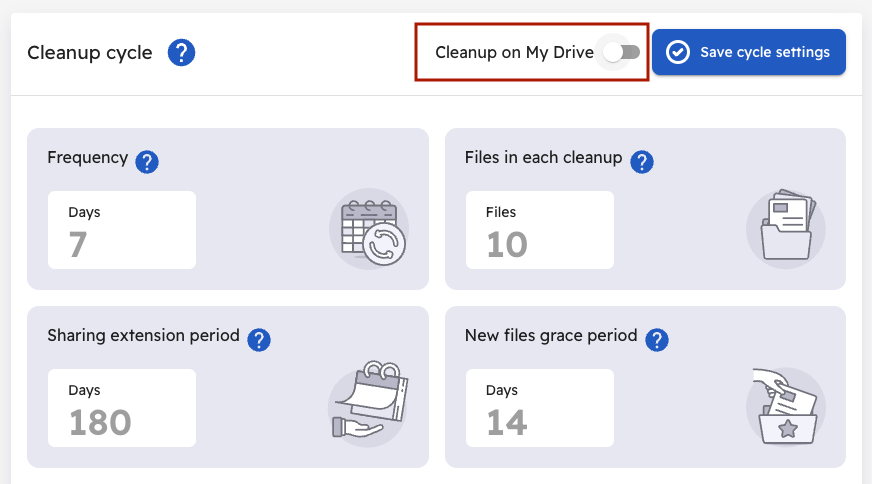 Settings - My Drive cleanup