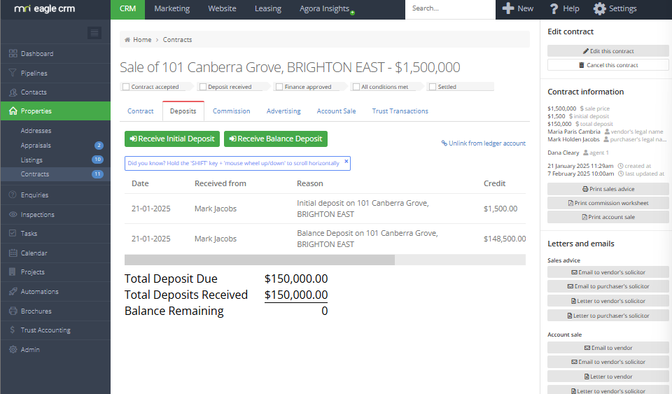 Add a sales trust transaction