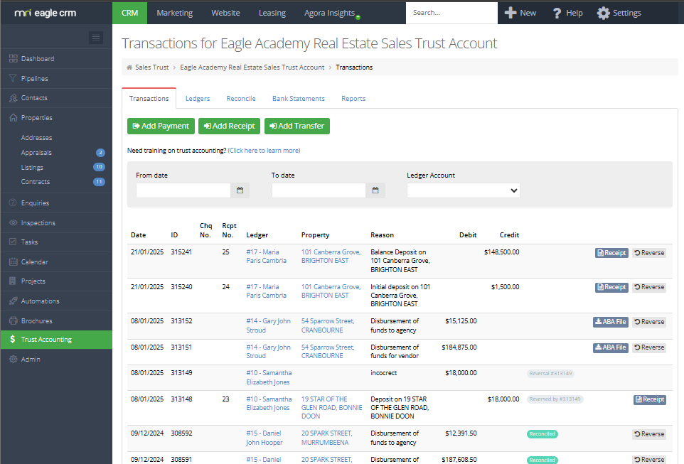 Add a sales trust transaction