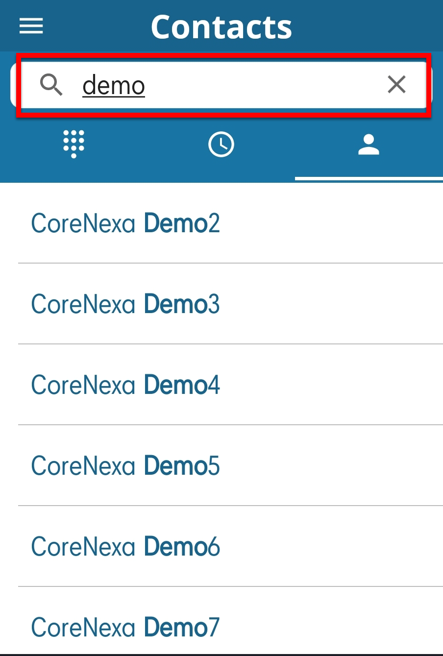 CoreNexa Mobile App - Contacts