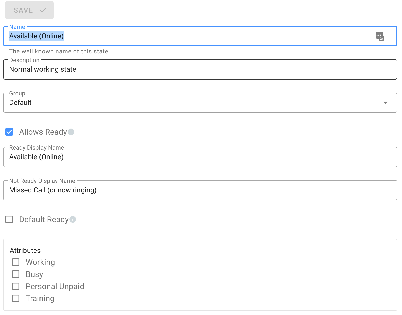 Set up ACD User States in the Contact Center