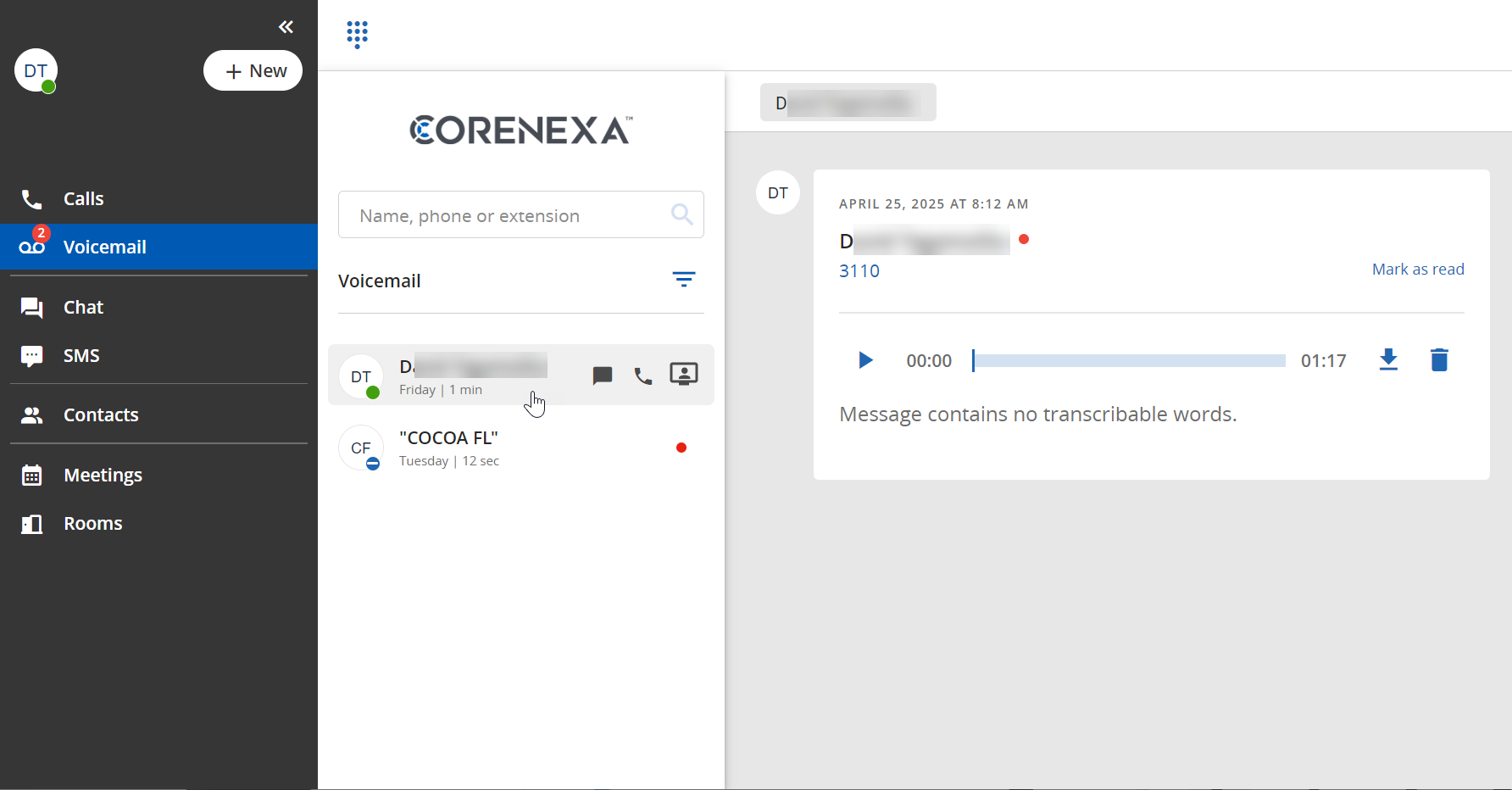 CoreNexa Desktop/Browser - Voicemail