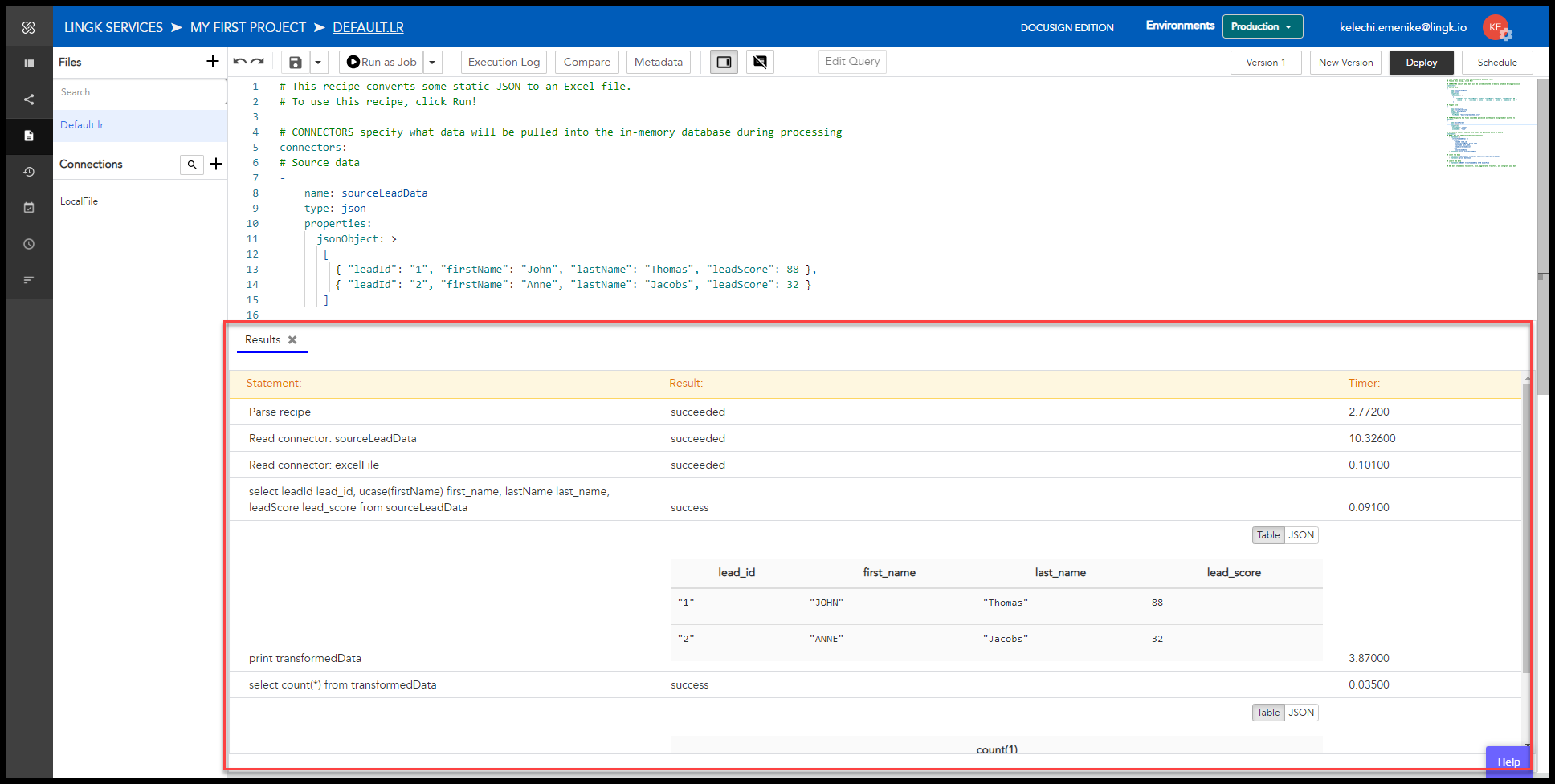 Recipe Execution Log