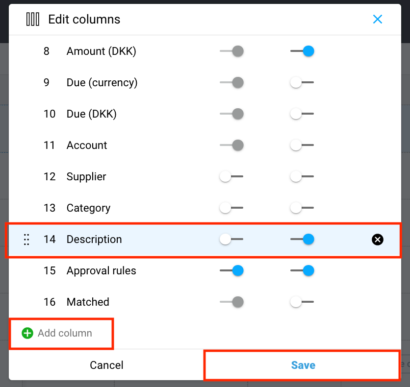 Add or remove columns