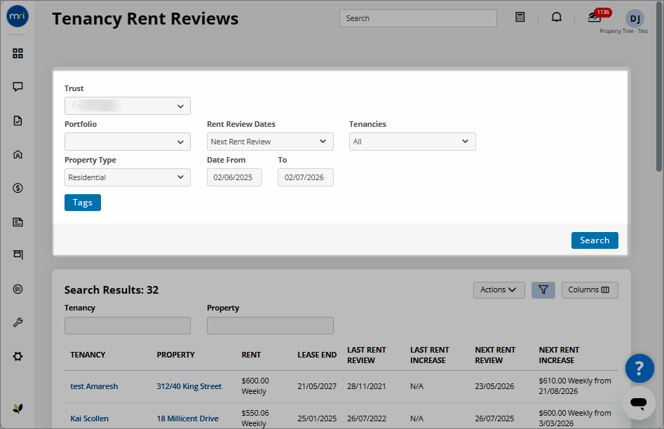 Understand the Tenancy Rent Review report