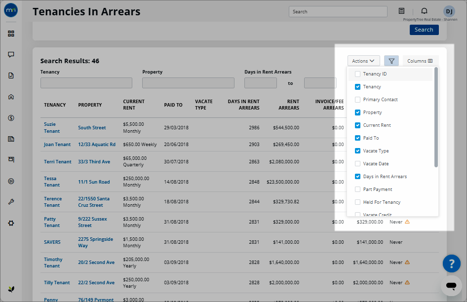 Access and manage the tenancy arrears report