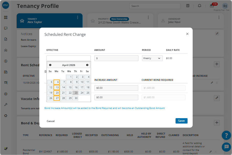 Add and edit a rent schedule for rent changes