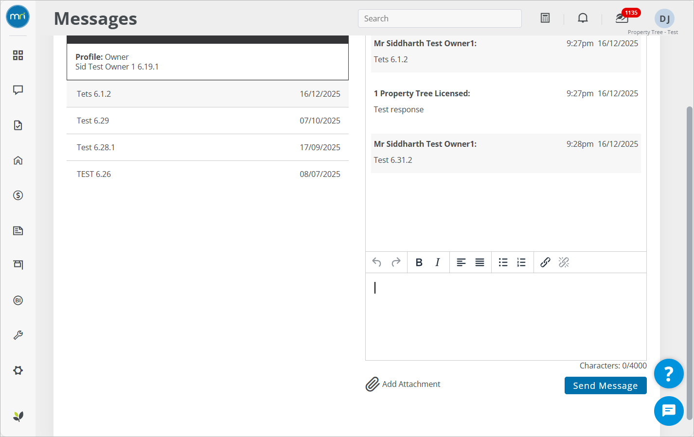 Send and reply to tenant and owner Portal Messages