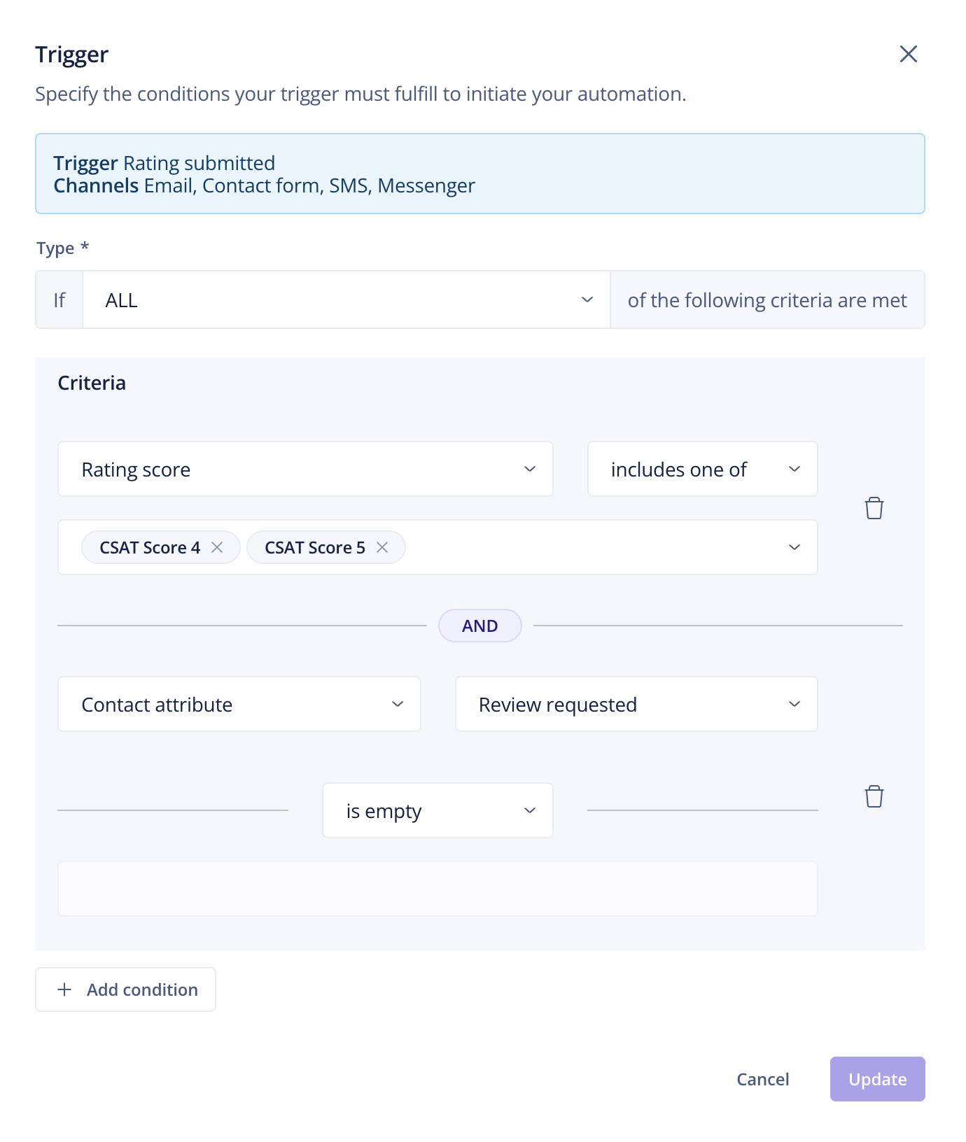 Trigger Review Bank Trigger a request for a Review after a high survey score