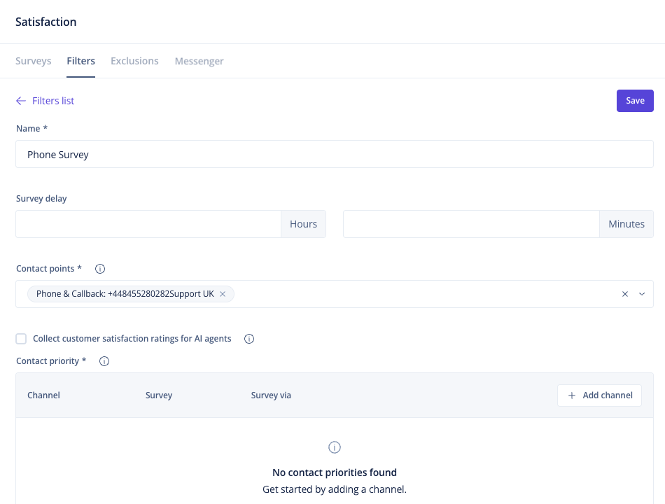 Survey configuration for Phone conversations
