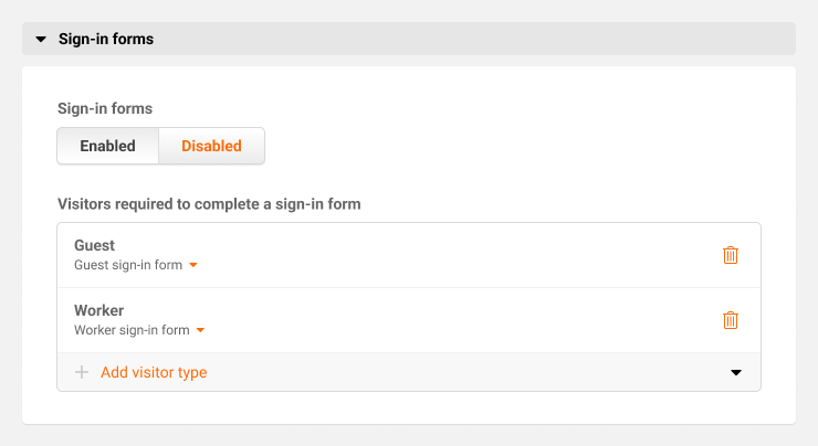 Sign All Required Forms Worksite visitor management settings: Sign in and out forms