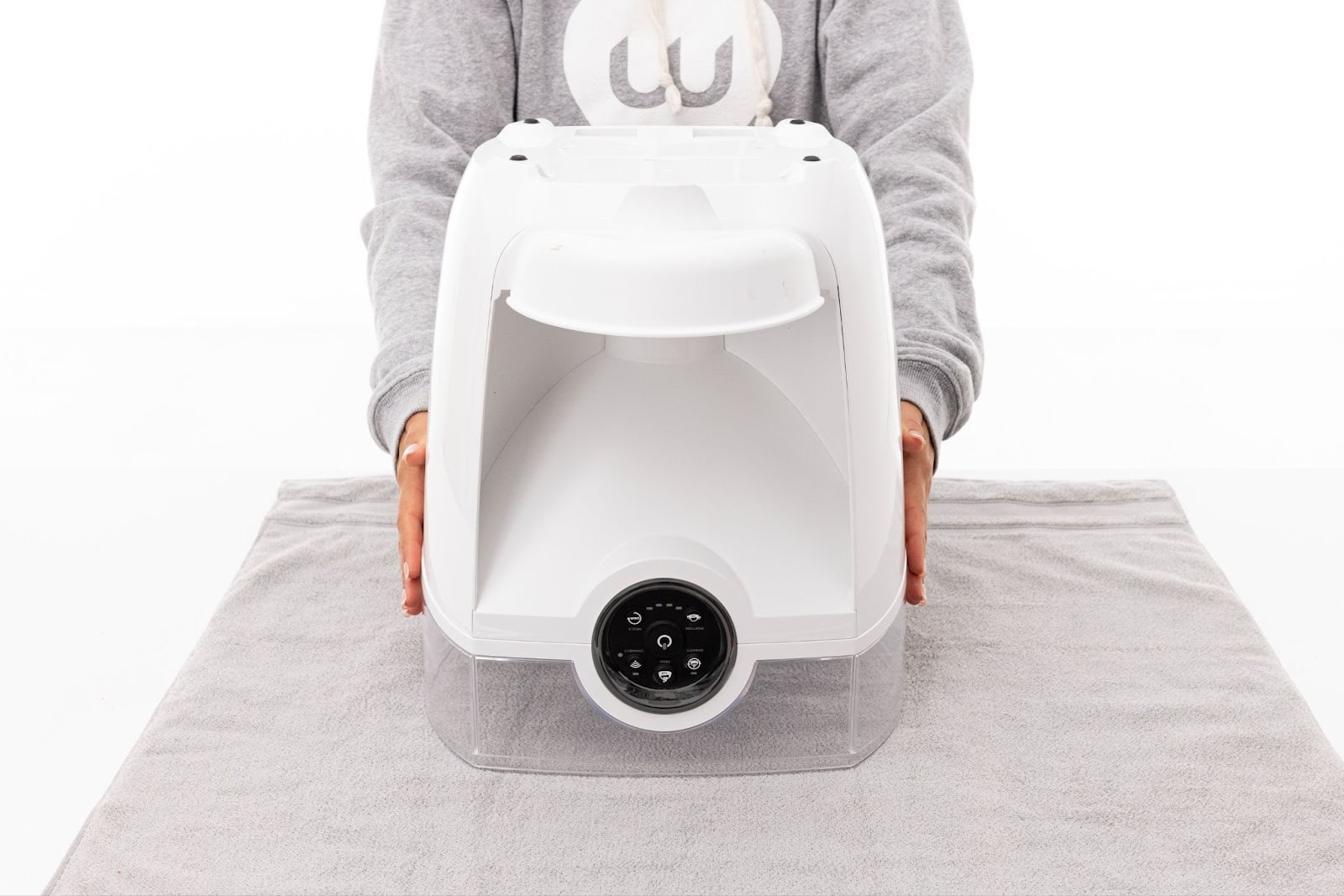 Flipping Feeder-Robot upside down, onto the towel.