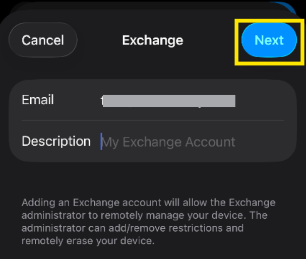 How can I set up Microsoft Hosted Exchange on my iPhone in the Mail app?