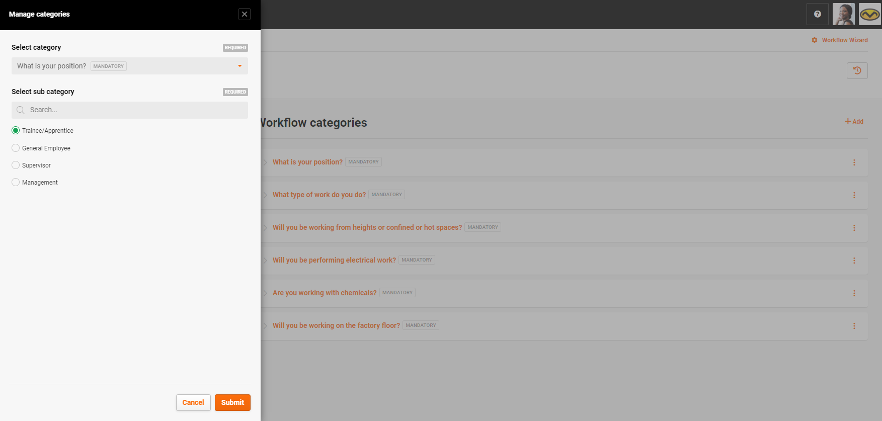 Edit or delete your workflow categories