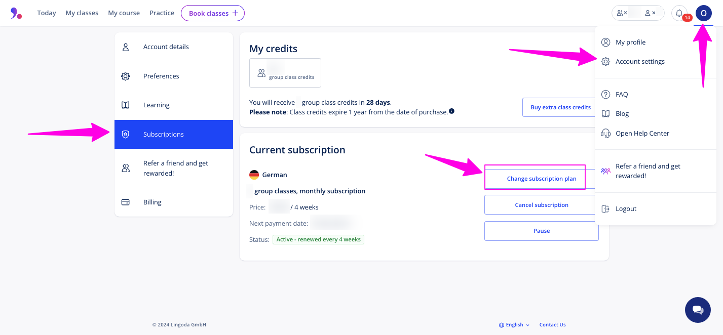 How do I change my course package?