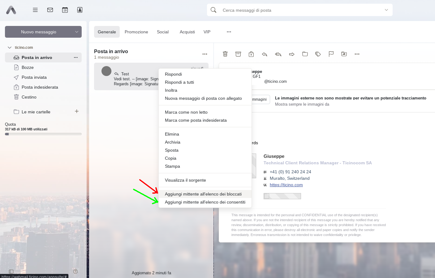REGOLE posta in arrivo Webmail