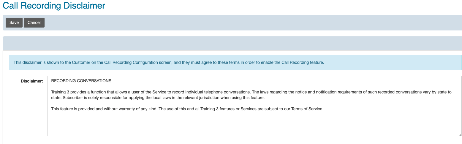 CoreNexa Automation Manager - Call Recording Disclaimer