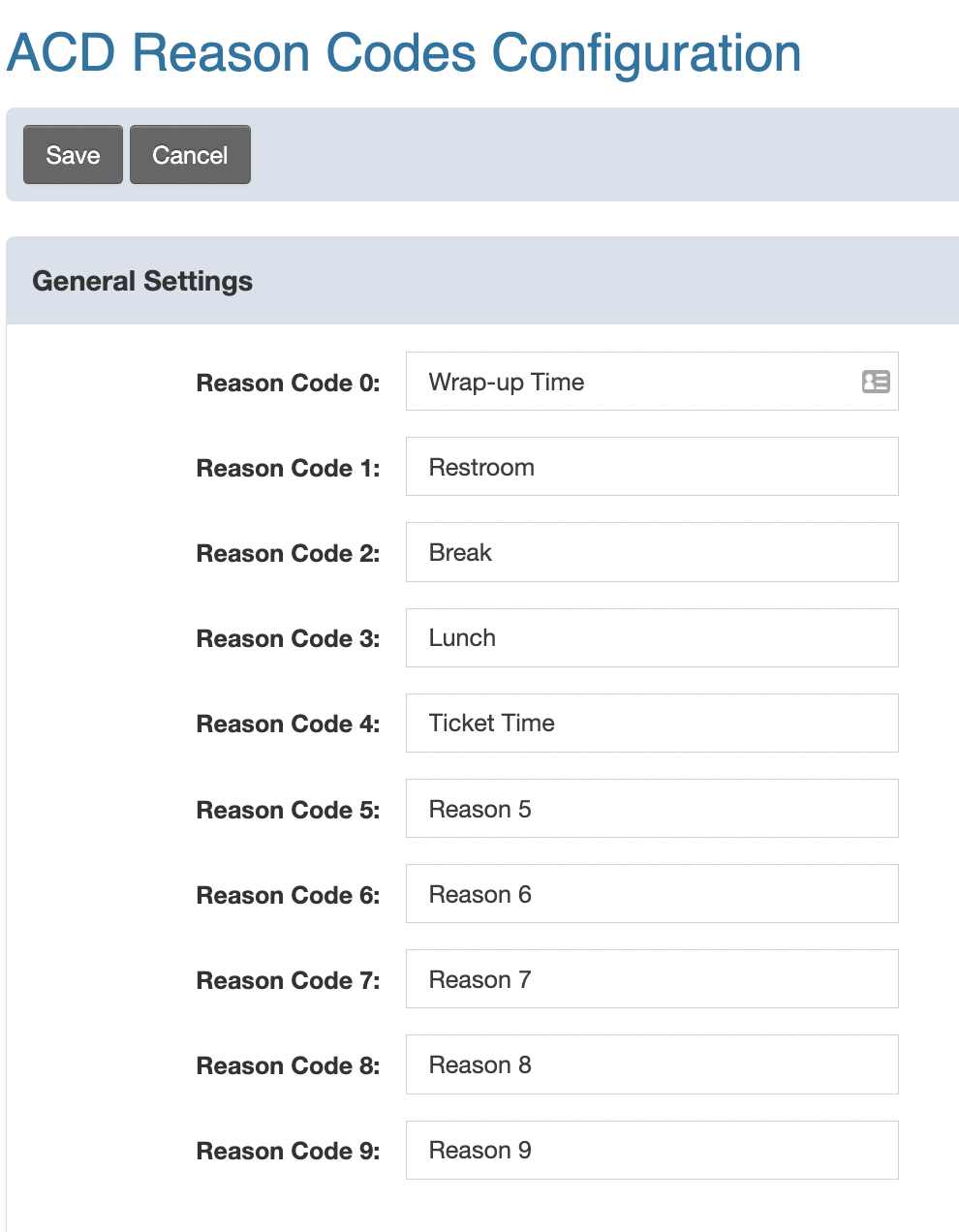 Call Center Reason Code