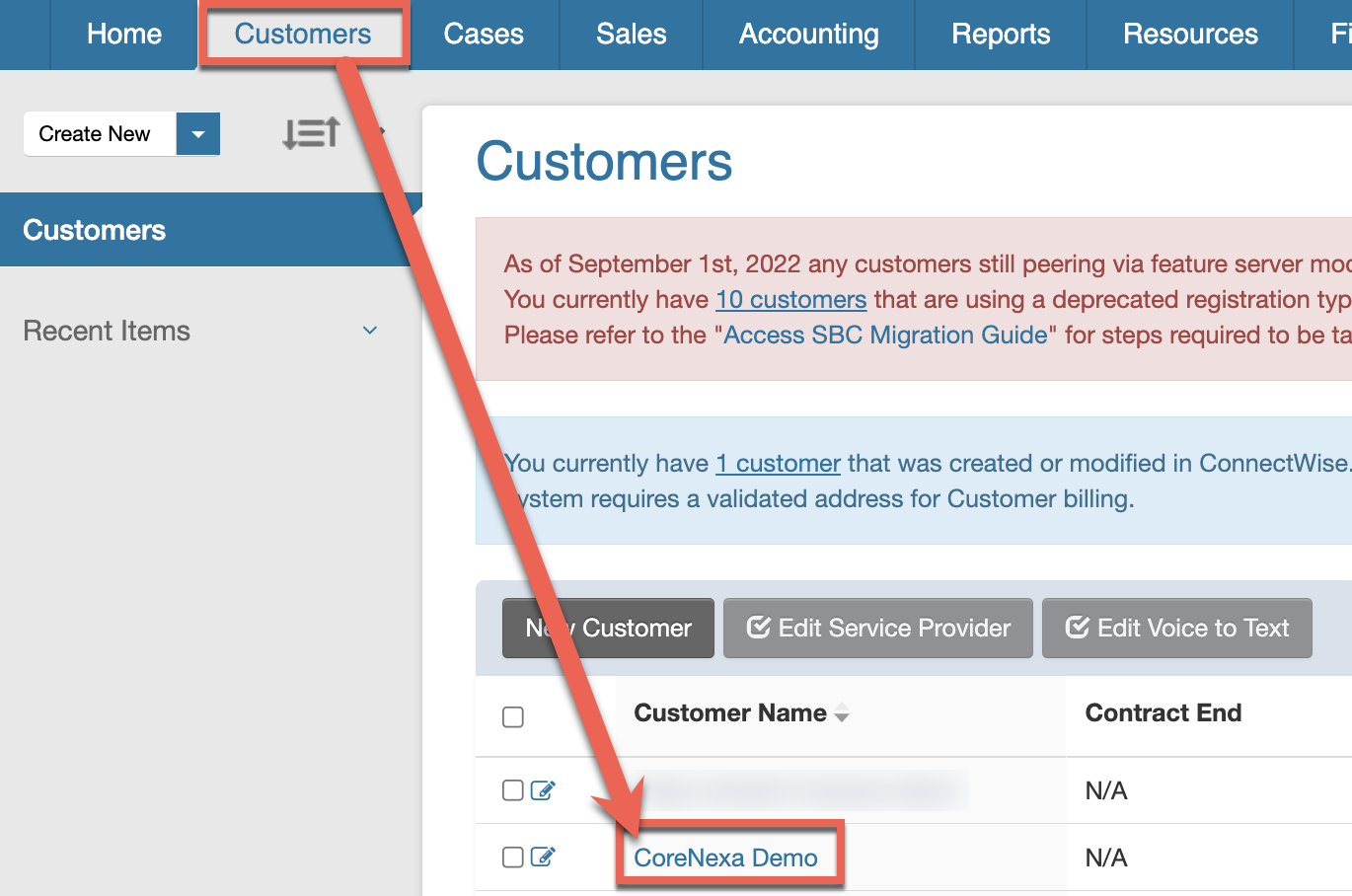 Customer Level Services Tab