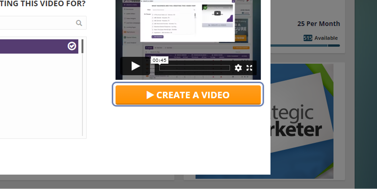 Click on CREATE A VIDEO to continue