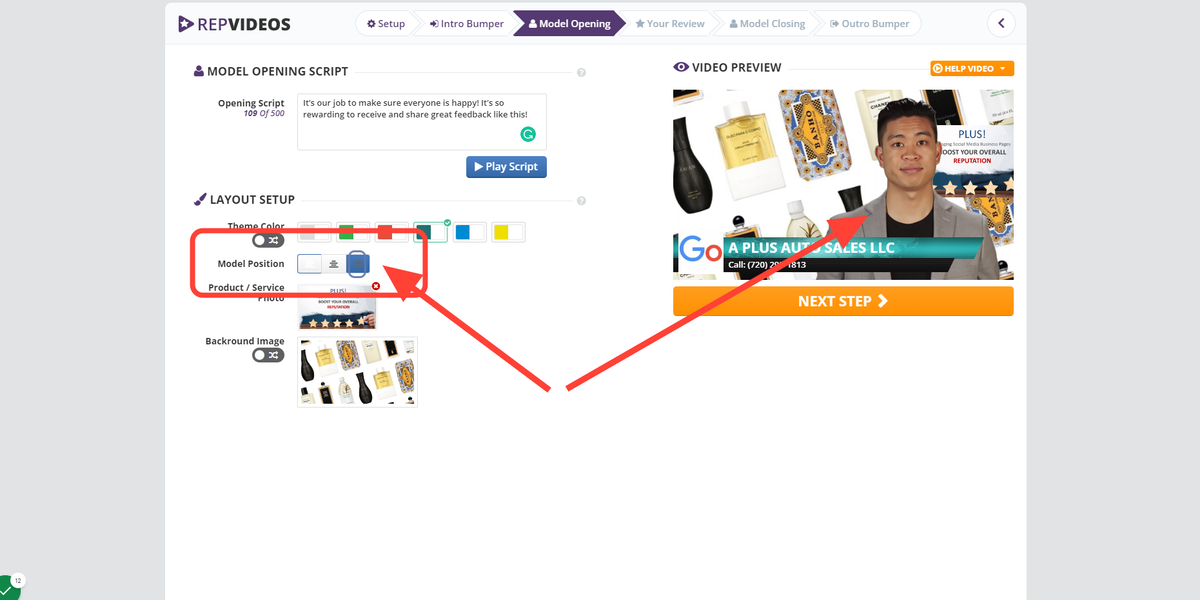 Decide where the Spokesmodel is going to be positioned