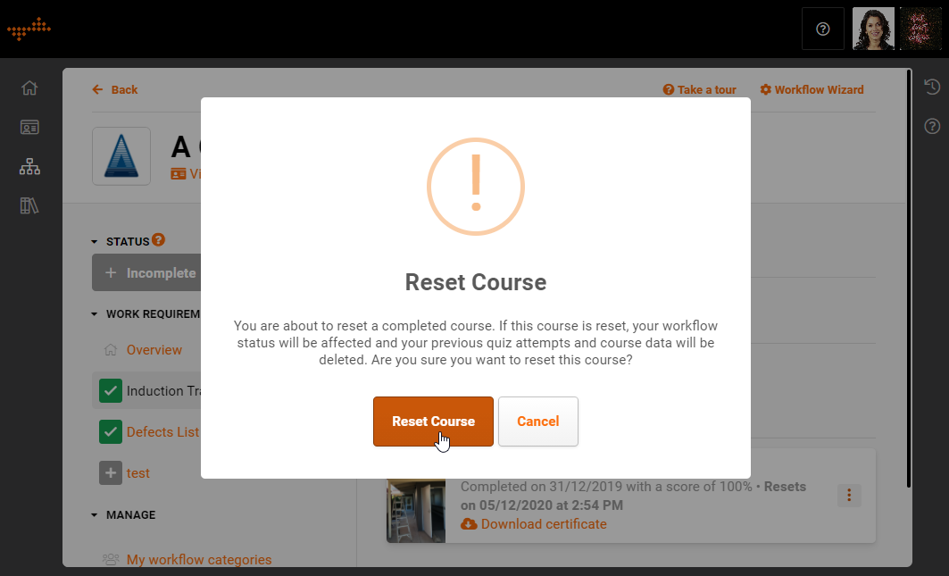 Allow workers to self-reset their completed training