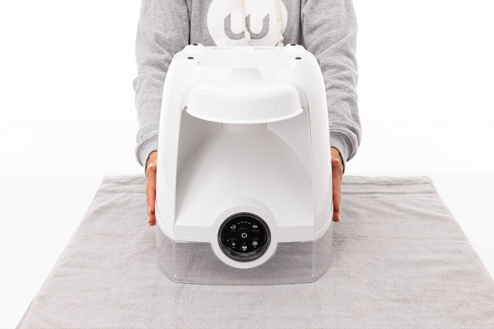 Flipping Feeder-Robot upside down, onto the towel.