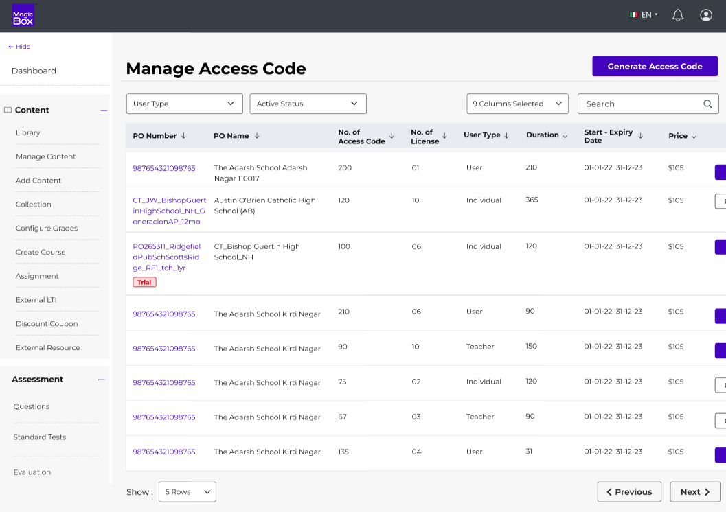 Innomarstart Access Code Manage Access Codes